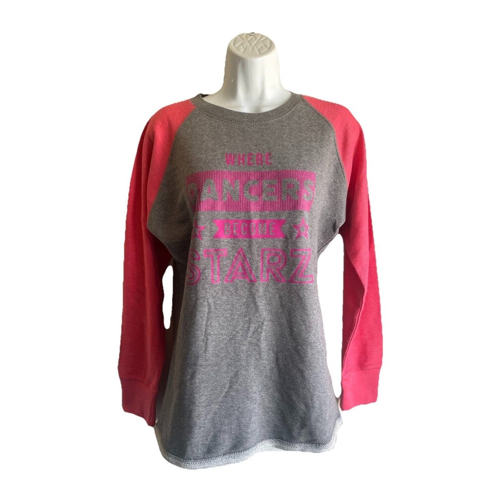 Pennant Ladies Hi-Lo Crewneck Sweatshirt Grey Peach Pink Dancers Stars Women’s M